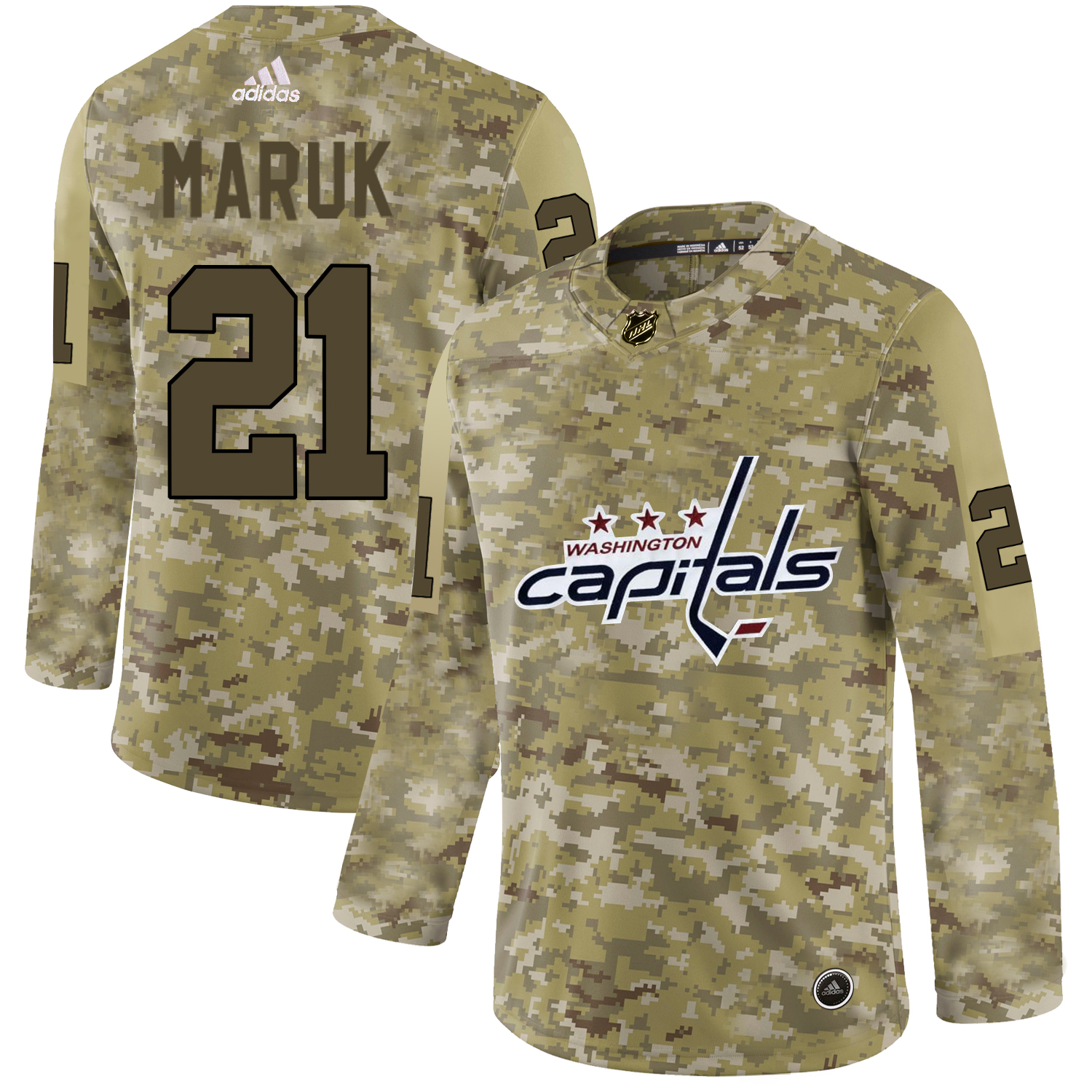 Adidas Capitals #21 Dennis Maruk Camo Authentic Stitched NHL Jersey