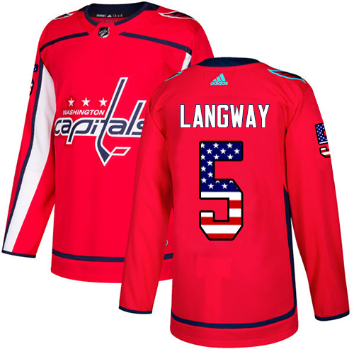 Adidas Capitals #5 Rod Langway Red Home Authentic USA Flag Stitched NHL Jersey