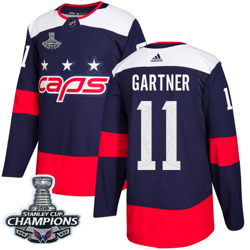 Adidas Capitals #11 Mike Gartner Navy Authentic 2018 Stadium Series Stanley Cup Final Champions Stitched NHL Jersey