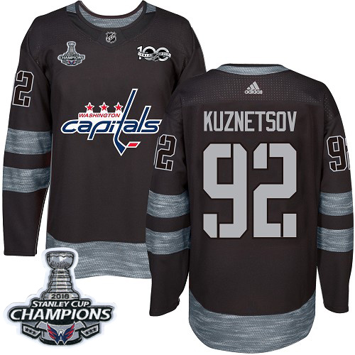 Adidas Capitals #92 Evgeny Kuznetsov Black 1917-2017 100th Anniversary Stanley Cup Final Champions Stitched NHL Jersey