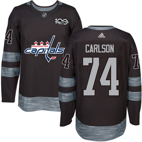 Adidas Capitals #74 John Carlson Black 1917-2017 100th Anniversary Stitched NHL Jersey