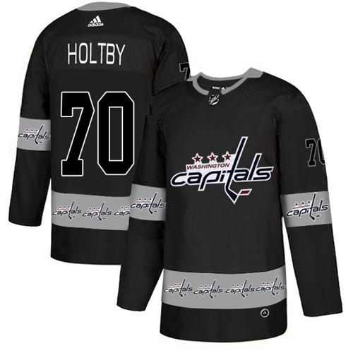 Adidas Capitals #70 Braden Holtby Black Authentic Team Logo Fashion Stitched NHL Jersey
