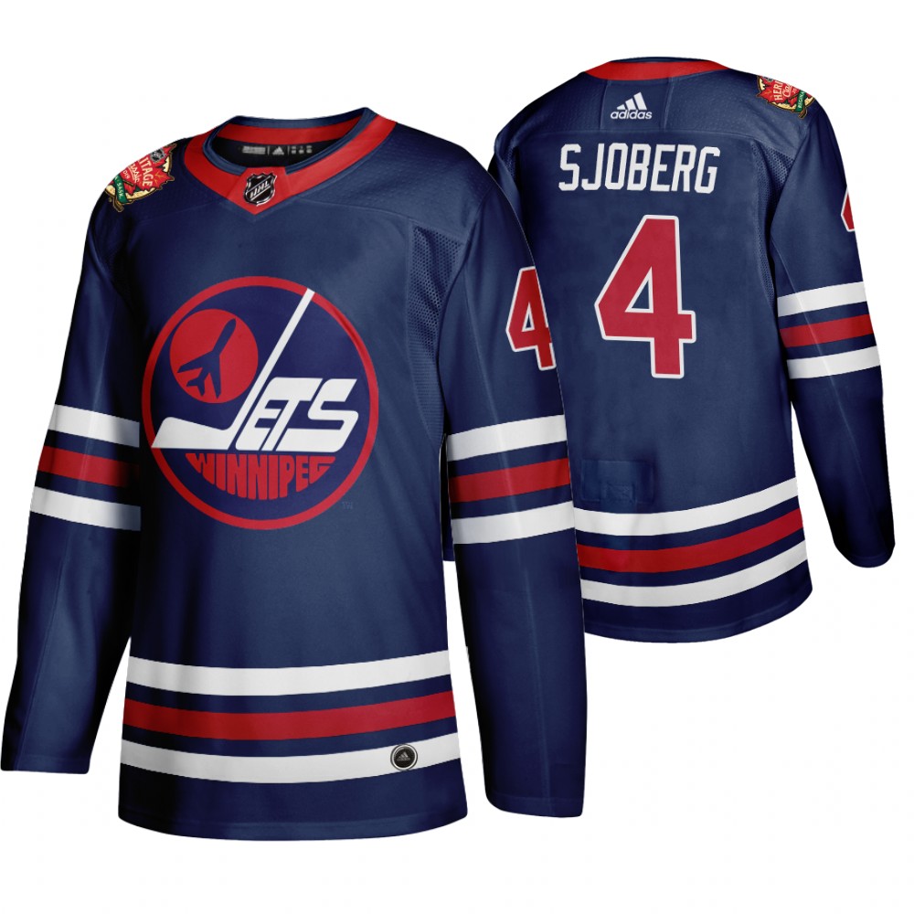 Winnipeg Jets #4 Lars-Erik Sjoberg Men's 2019-20 Heritage Classic Wha Navy Stitched NHL Jersey