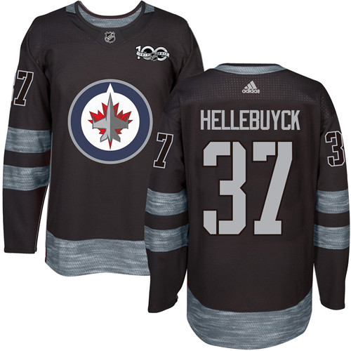 Adidas Jets #37 Connor Hellebuyck Black 1917-2017 100th Anniversary Stitched NHL Jersey