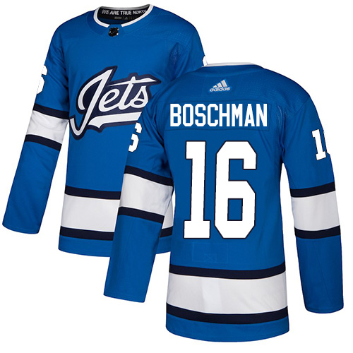 Adidas Jets #16 Laurie Boschman Blue Alternate Authentic Stitched NHL Jersey