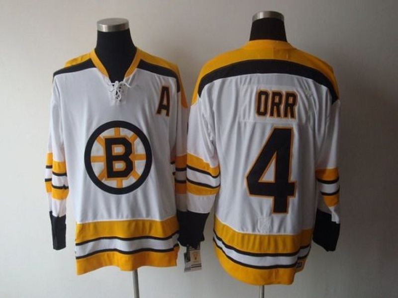 NHL Bruins 4 Bobby Orr White CCM Throwback Men Jersey