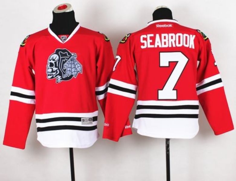 NHL Blackhawks 7 Brent Seabrook Red(White Skull) Youth Jersey