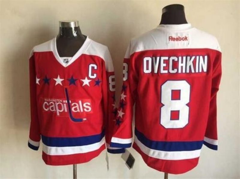 NHL Capitals 8 Alex Ovechkin Red Alternate C Patch Reebok Men Jersey