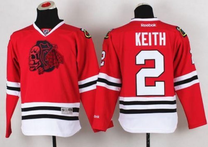 NHL Blackhawks 2 Duncan Keith Red(Red Skull) Youth Jersey
