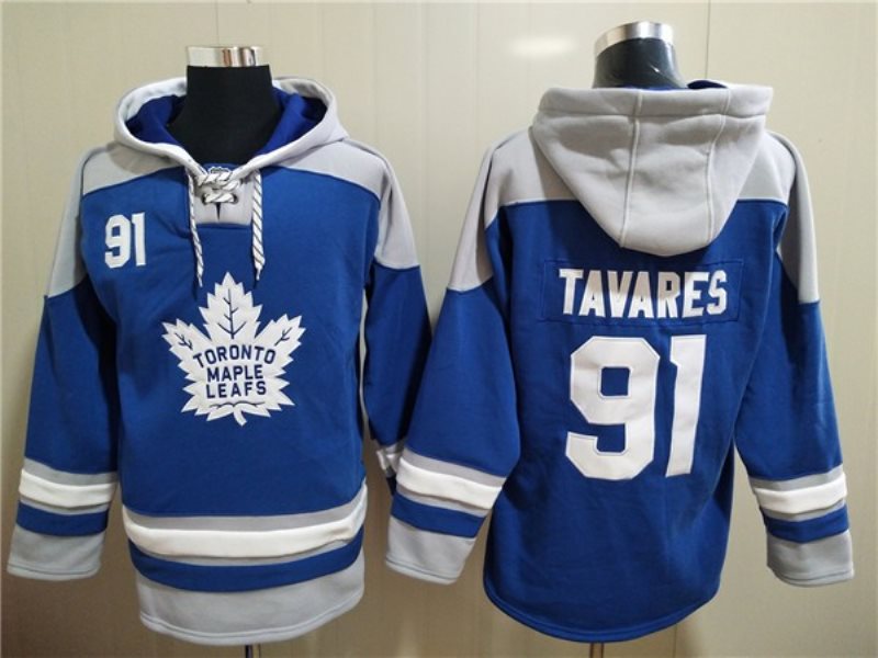 NHL Leafs 91 John Tavares Blue Ageless Must-Have Lace-Up Pullover Hoodie Sweatshirt