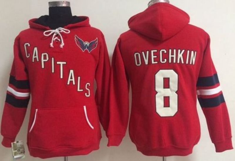 NHL Capitals 8 Alex Ovechkin Red Old Time Heidi Women Hoodie