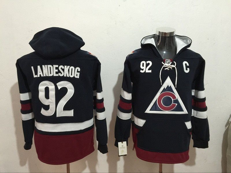 NHL Avalanche 92 Gabriel Landeskog Navy All Hooded Men Sweatshirt