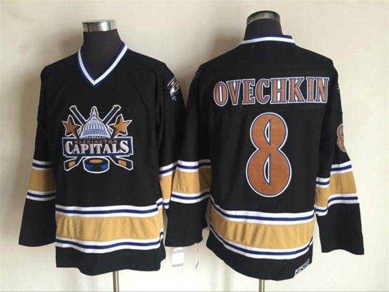 NHL Washington Capitals 8 Alexander Ovechkin 2003 Black CCM Vintage Throwback Men Jersey