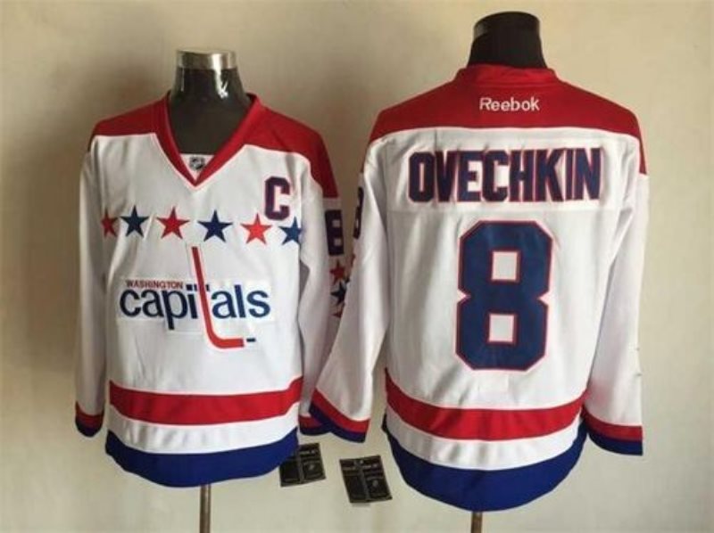 NHL Capitals 8 Alex Ovechkin White Alternate C Patch Reebok Men Jersey