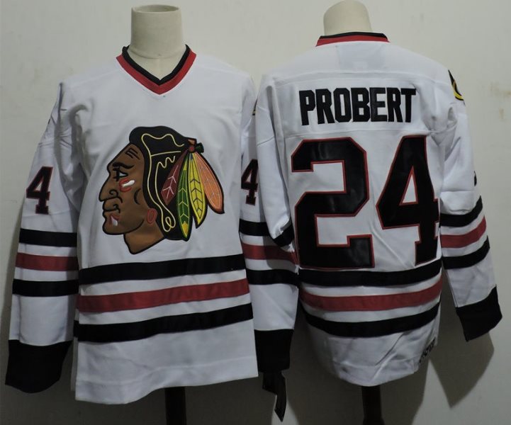 NHL Blackhawks 24 Bob Probert White Men Jersey