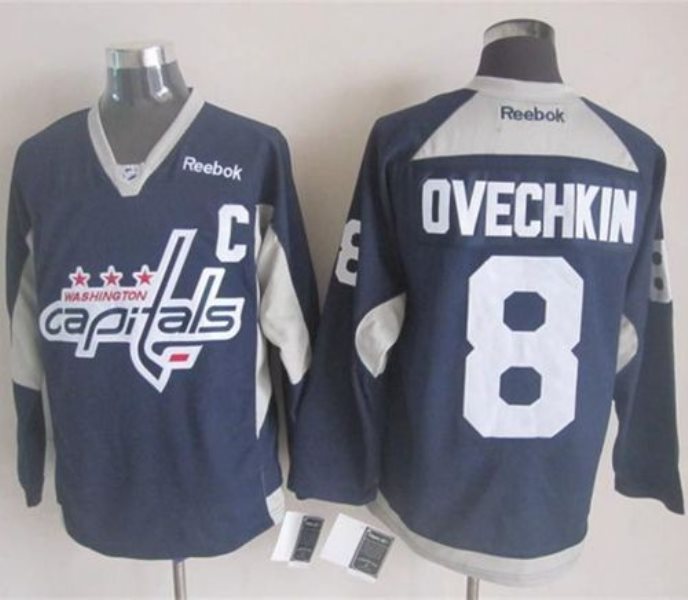 NHL Capitals 8 Alex Ovechkin Navy Blue Practice Men Jersey