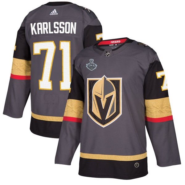 NHL Vegas Golden Knights 71 William Karlsson Adidas Gray 2018 Stanley Cup Final Patch Men Jersey