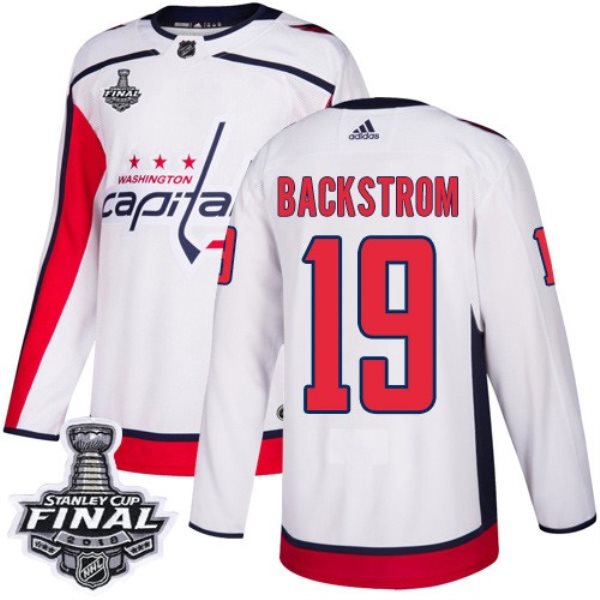 NHL Washington Capitals 19 Nicklas Backstrom Adidas White 2018 Stanley Cup Final Patch Men Jersey