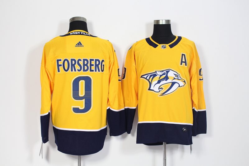 NHL Predators 9 Filip Forsberg Yellow Adidas Men Jersey