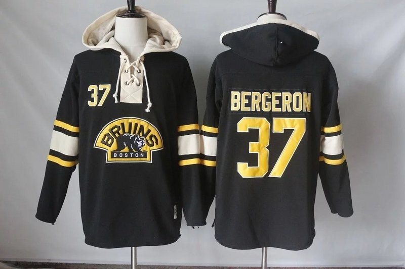 NHL Bruins 37 Patrice Bergeron Black Men Sweatshirt