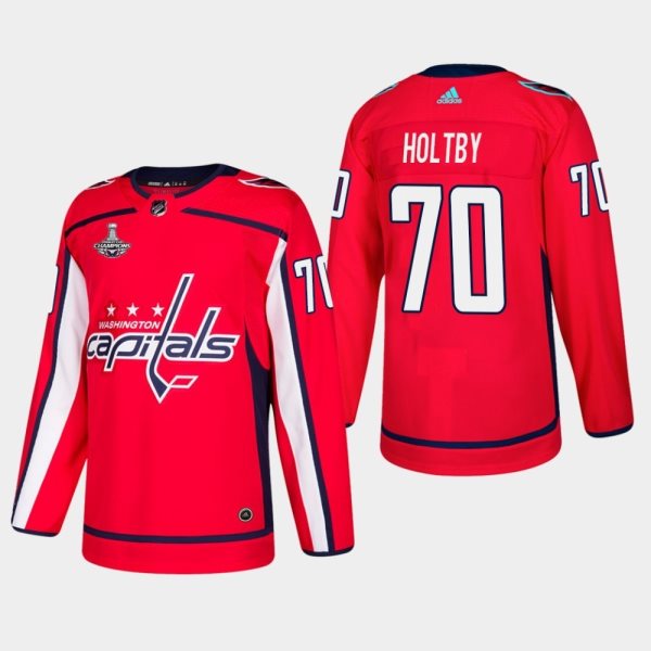 NHL Washington Capitals 70 Braden Holtby Adidas Red 2018 Stanley Cup Champions Patch Men Jersey