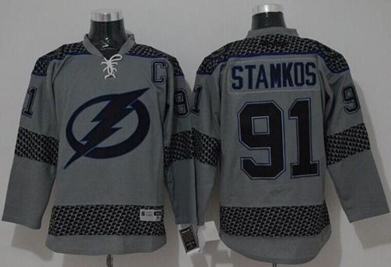 NHL Lightning 91 Steven Stamkos Charcoal Cross Check Fashion Men Jersey