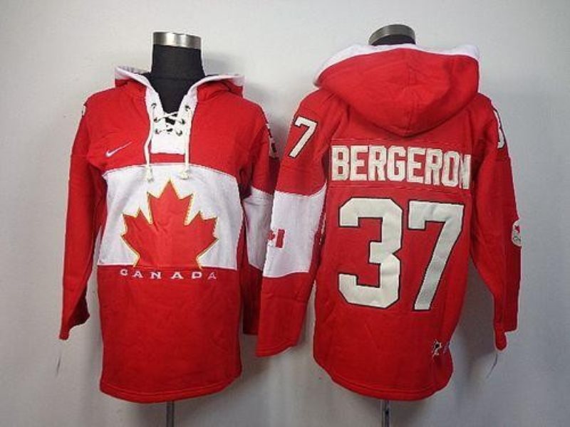 Olympic CA. 37 Patrice Bergeron Red Sawyer Hooded Sweatshirt Stitched NHL Jersey