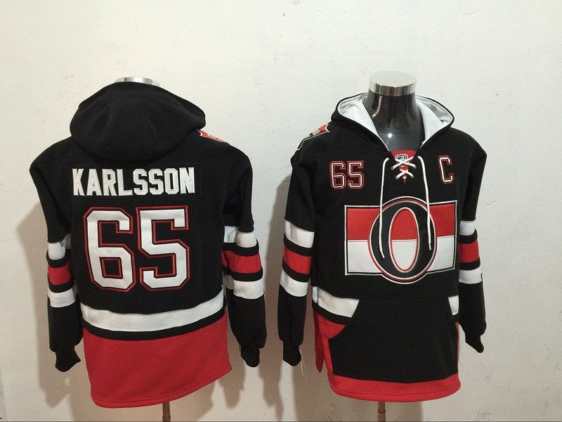 NHL Senators 65 Erik Karlsson Black All Hooded Men Sweatshirt