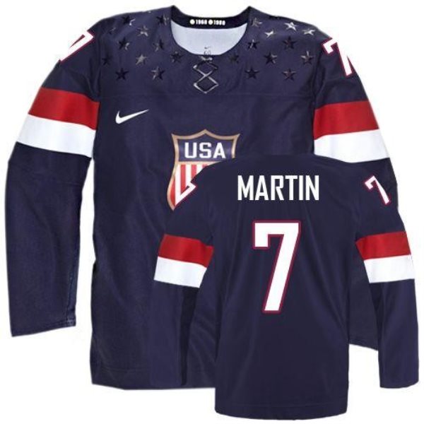 2014 Olympic Team USA No.7 Paul Martin Navy Blue Hockey Jersey