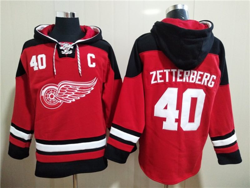 NHL Detroit Red Wings 40 Henrik Zetterberg Red Ageless Must-Have Lace-Up Pullover Hoodie Sweatshirt