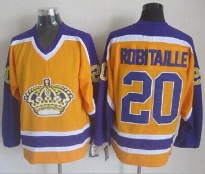 NHL Kings 20 Luc Robitaille Yellow CCM Throwback Men Jersey