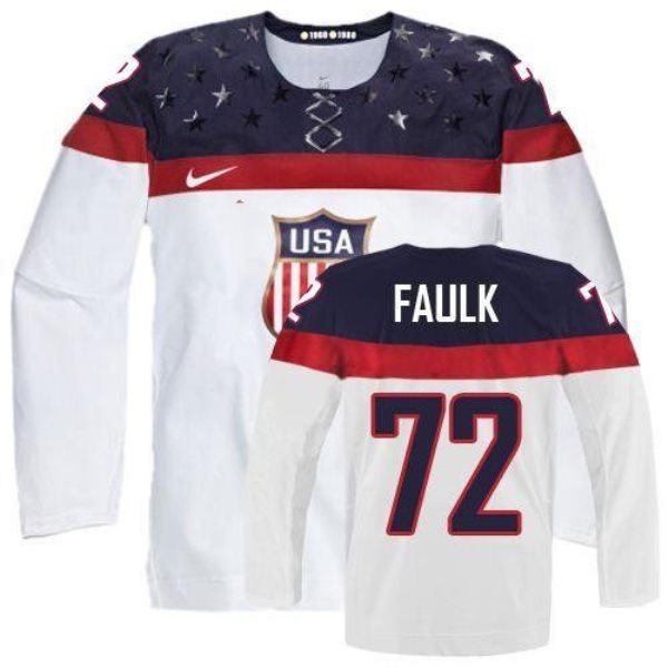 2014 Olympic Team USA No.72 Justin Faulk White Hockey Jersey
