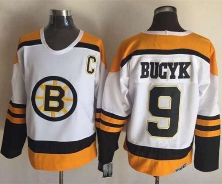 NHL Bruins 9 Johnny Bucyk Yellow White CCM Throwback Men Jersey