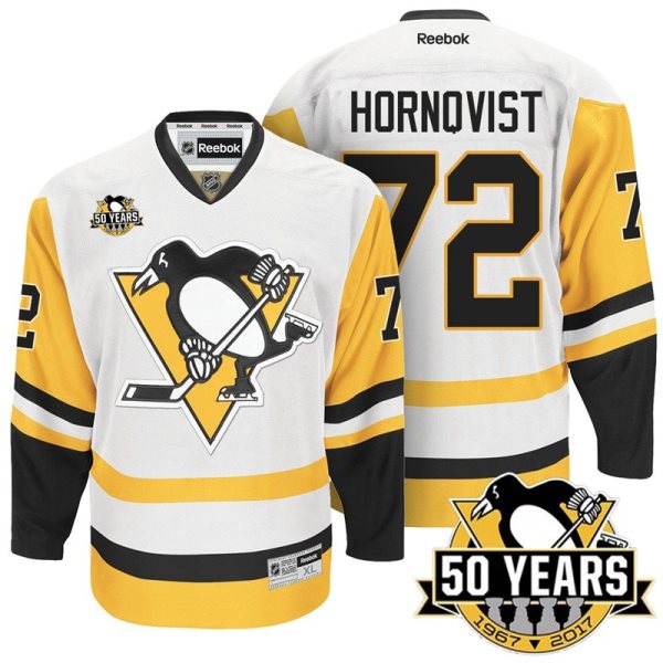 NHL Penguins 72 Patric Hornqvist 50th Anniversary White Gold Away Reebok Men Jersey