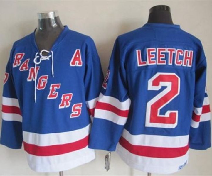 NHL Rangers 2 Brian Leetch Light Blue CCM Throwback Men Jersey