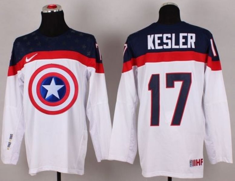 Olympic Team USA 17 Ryan Kesler White Captain America Fashion Stitched NHL Jersey