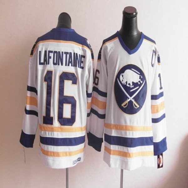 NHL Sabres 16 Lafontaine White CCM Throwback Men Jersey