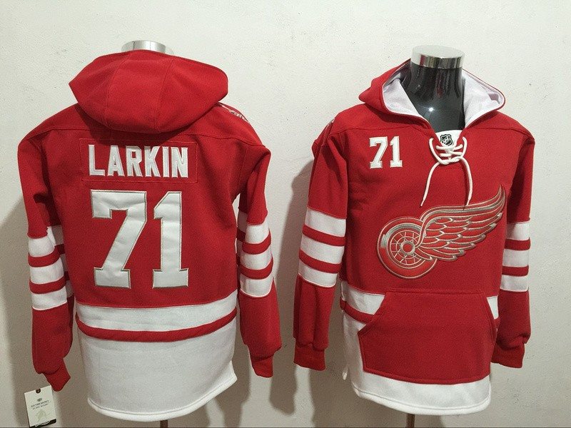 NHL Red Wings 71 Dylan Larkin Red All Hooded Men Sweatshirt