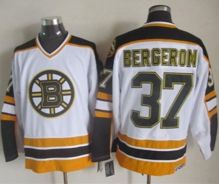 NHL Bruins 37 Patrice Bergeron White-Black CCM Throwback Men Jersey