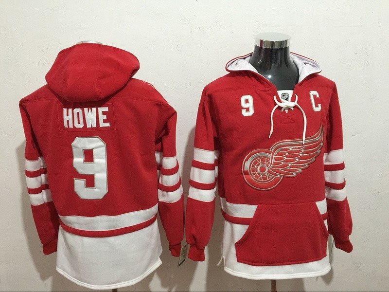 NHL Red Wings 9 Gordie Howe Red All Hooded Men Sweatshirt