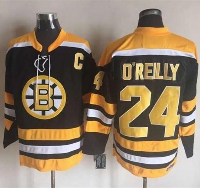 NHL Bruins 24 Terry O'Reilly Black Yellow C Patch CCM Throwback Men Jersey