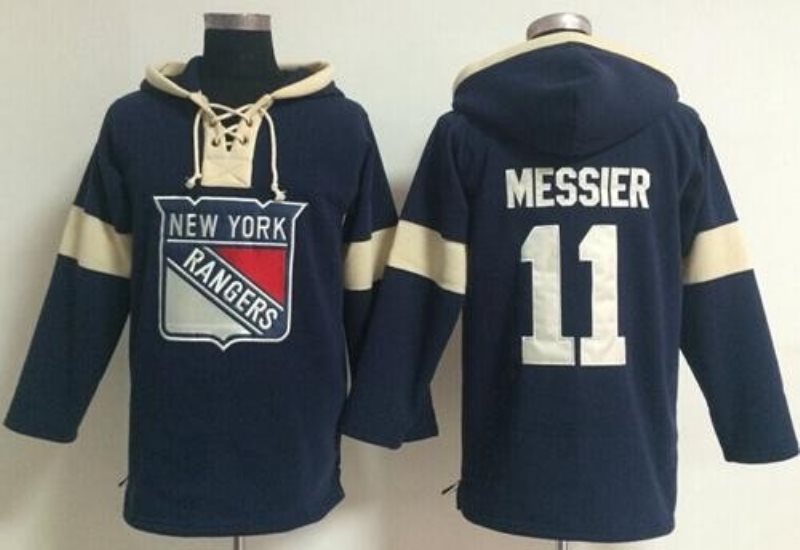 NHL Rangers 11 Mark Messier Navy Blue Hooded Men Sweatshirt