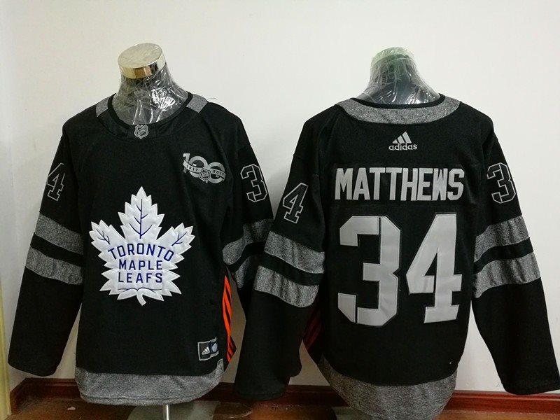 NHL Maple Leafs 34 Auston Matthews 100th Anniversary Black Adidas Men Jersey