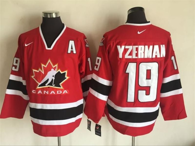 Team Canada 19 Steve Yzerman Red Nike 2002 Winter Olympics Throwback Hocky Jersey