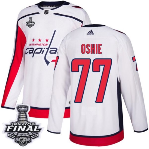 NHL Washington Capitals 77 T.J. Oshie Adidas White 2018 Stanley Cup Final Patch Men Jersey