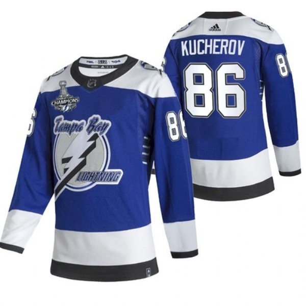 NHL Lightning 86 Nikita Kucherov 2021 Blue Stanley Cup Champions Reverse Retro Adidas Men Jersey