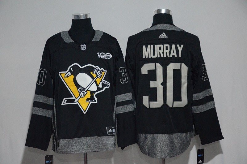 NHL Penguins 30 Matt Murray Black 100th Anniversary Season Men Jersey
