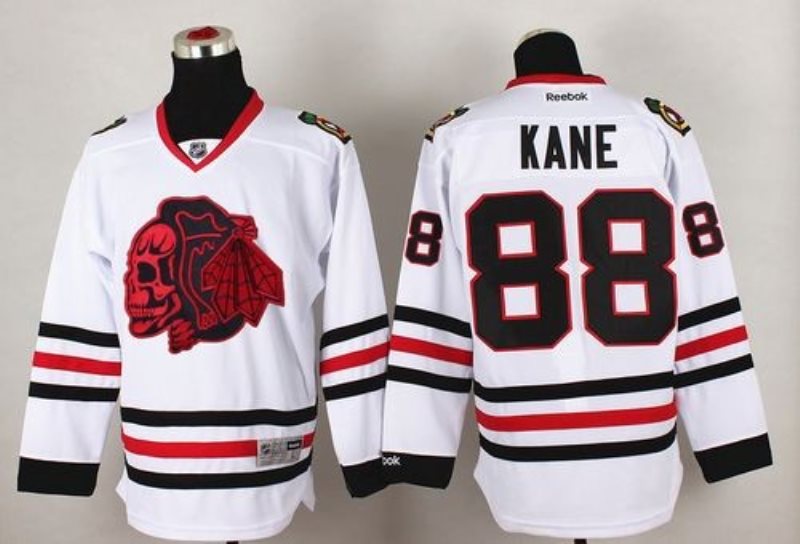 NHL Blackhawks 88 Patrick Kane White(Red Skull) Men Jersey