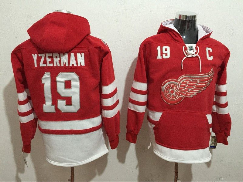 NHL Red Wings 19 Steve Yzerman Red All Hooded Men Sweatshirt