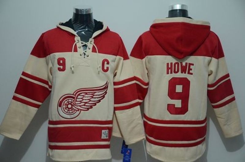 NHL Red Wings 9 Gordie Howe Cream Men Sweatshirt